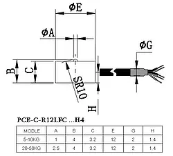 Célula de carga serie PCE-C-R12LFC - Dimensiones